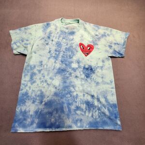 Klith Haring Heart Shirt Mens L Blue Tye Dye Graphic Print Short Sleeve